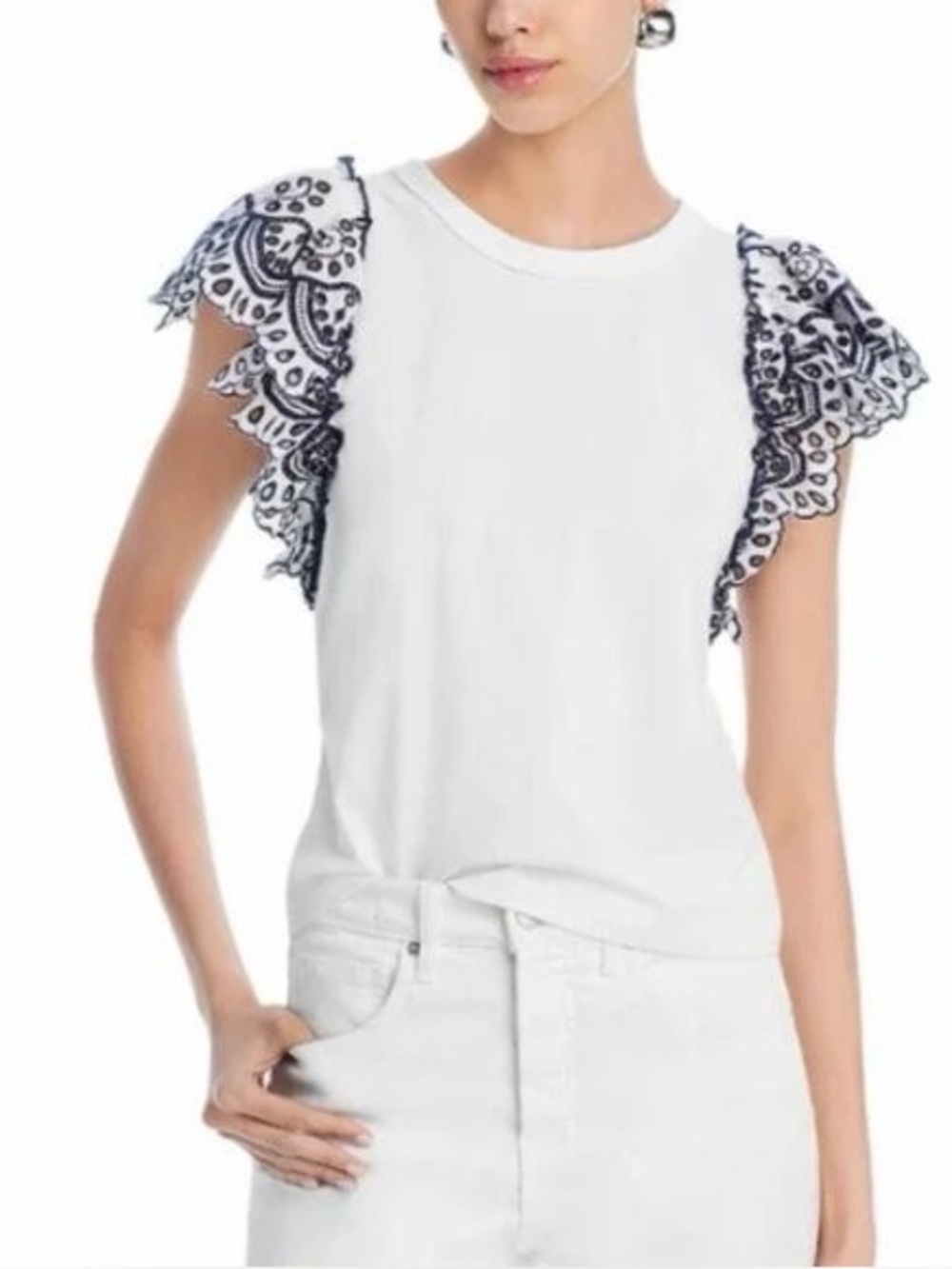 Veronica Beard Julianka Ruffled Flutter Sleeve Top Size M